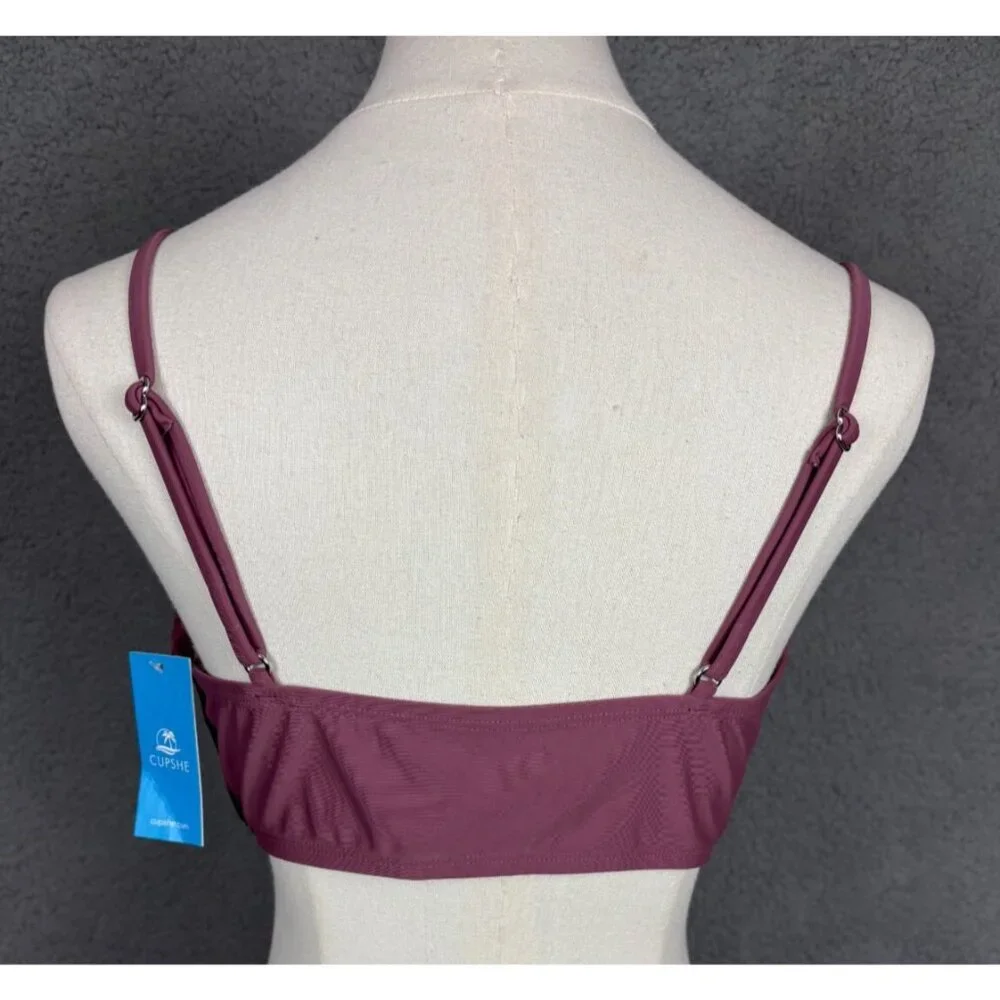 Cupshe Women's V-Neck Twist Front Bikini Top Padded Mauve Medium NWT's.
